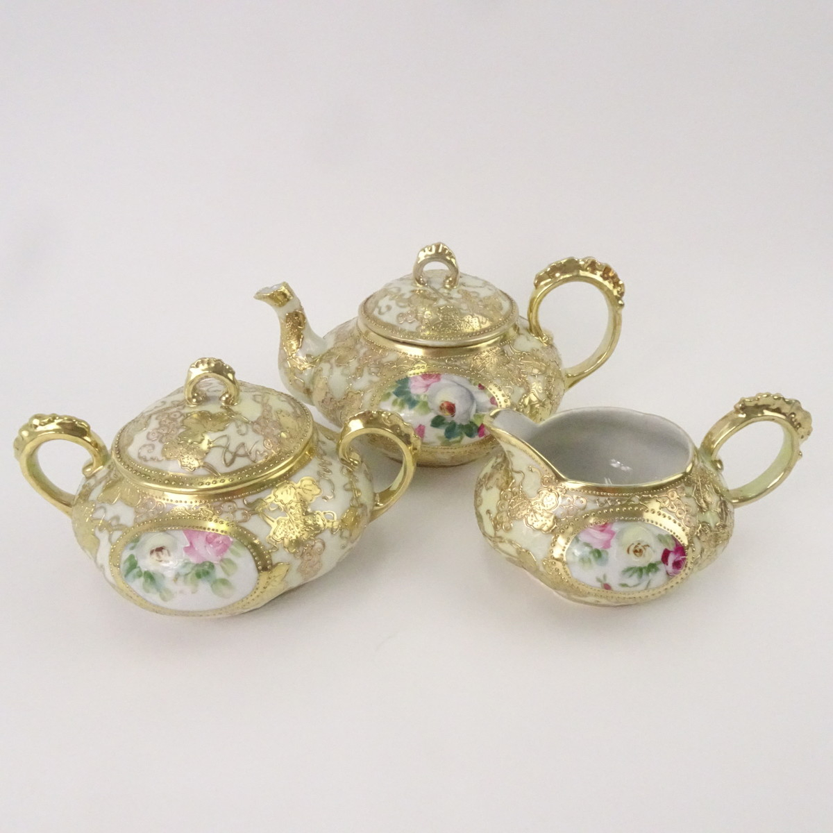 ノリタケ アンティーク ティーカップ ポット セット オールドノリタケ 金彩 薔薇