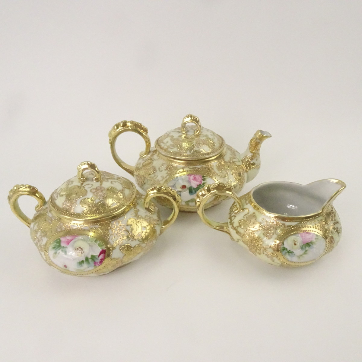 ノリタケ アンティーク ティーカップ ポット セット オールドノリタケ 金彩 薔薇