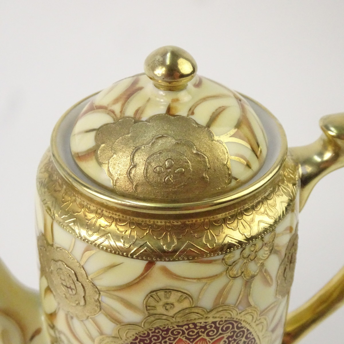 オールドノリタケ 金彩 金盛り上げ クサラシ技法 ポット