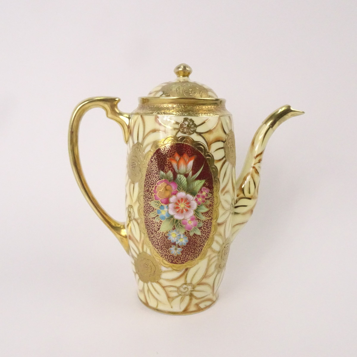 オールドノリタケ 金彩 金盛り上げ クサラシ技法 ポット