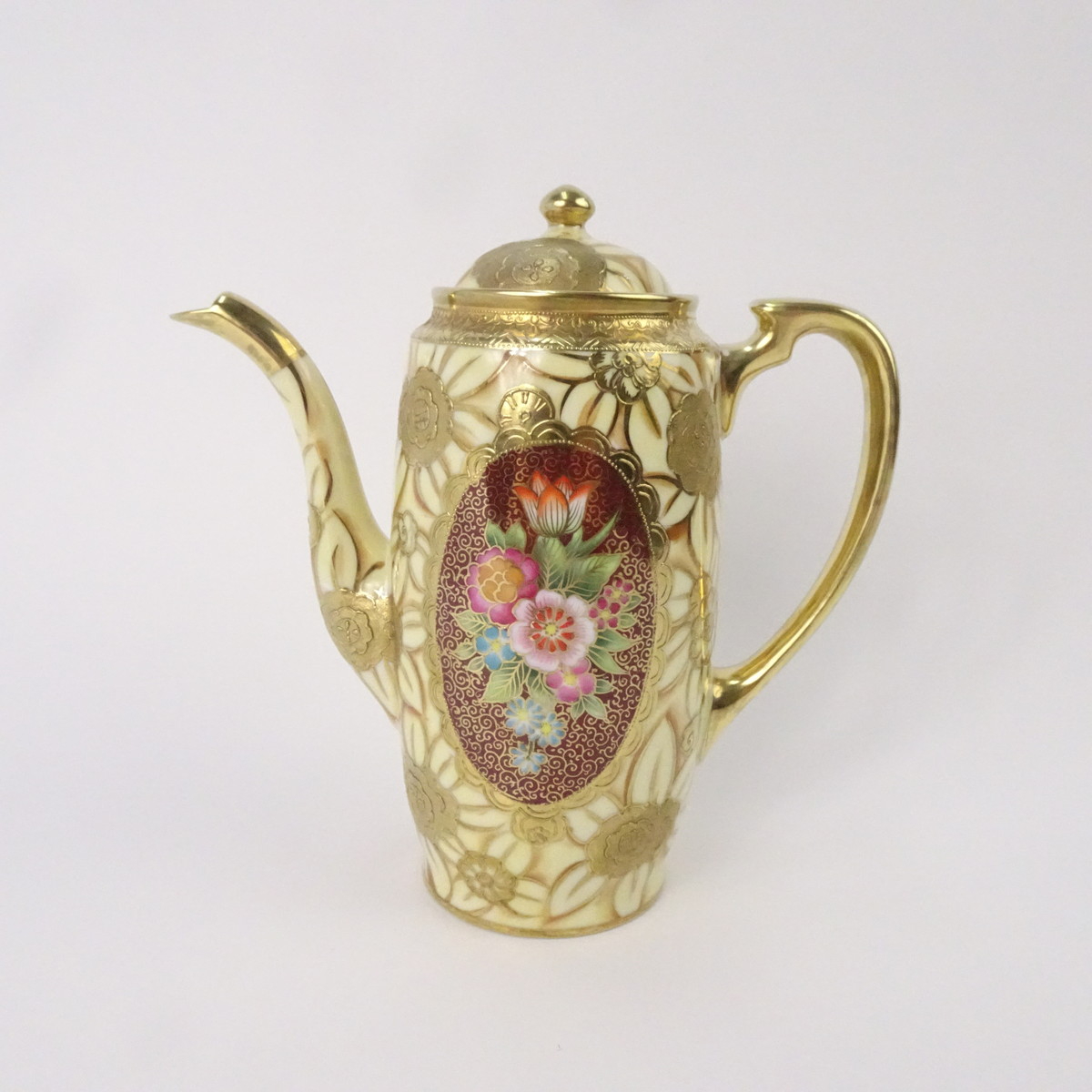 オールドノリタケ 金彩 金盛り上げ クサラシ技法 ポット