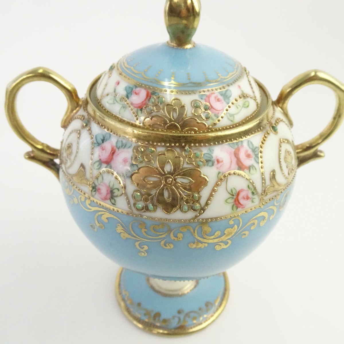 オールドノリタケ 金彩 薔薇 花柄 カップ＆ソーサーセット 水色 食器