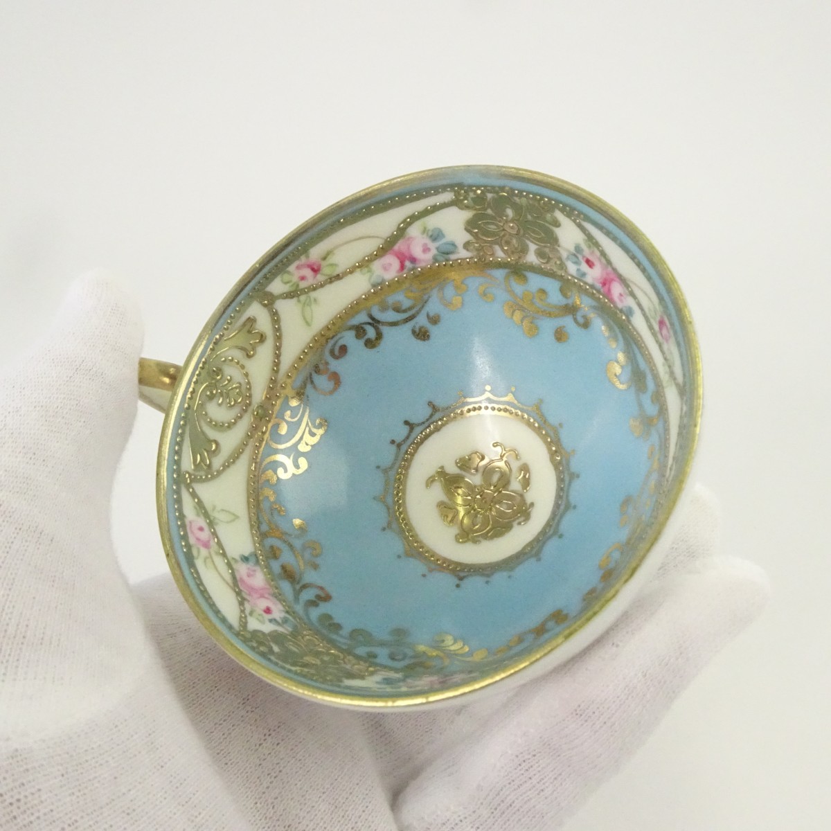 オールドノリタケ 金彩 薔薇 花柄 カップ＆ソーサーセット 水色 食器