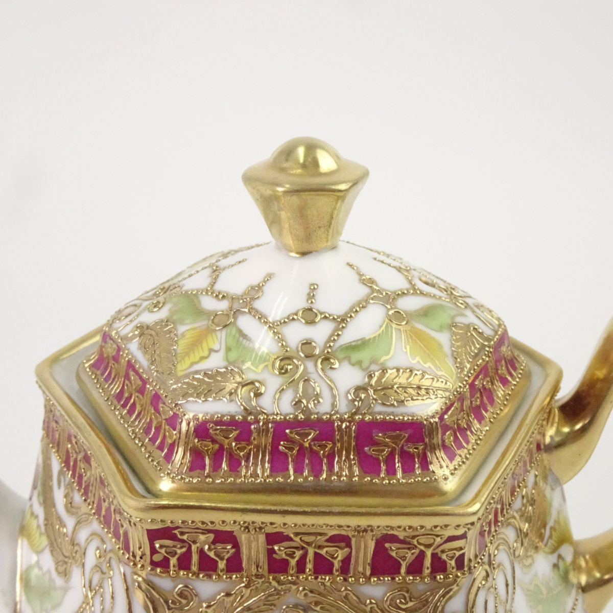オールドノリタケ 金彩 花柄 六角形 ティーポット カップ＆ソーサーセット マルキ印