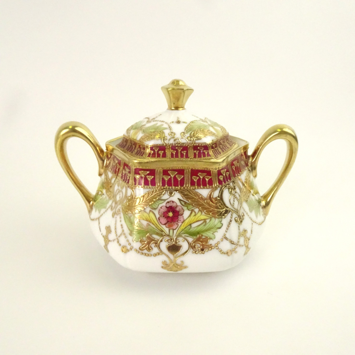 オールドノリタケ 金彩 花柄 六角形 ティーポット カップ＆ソーサーセット マルキ印