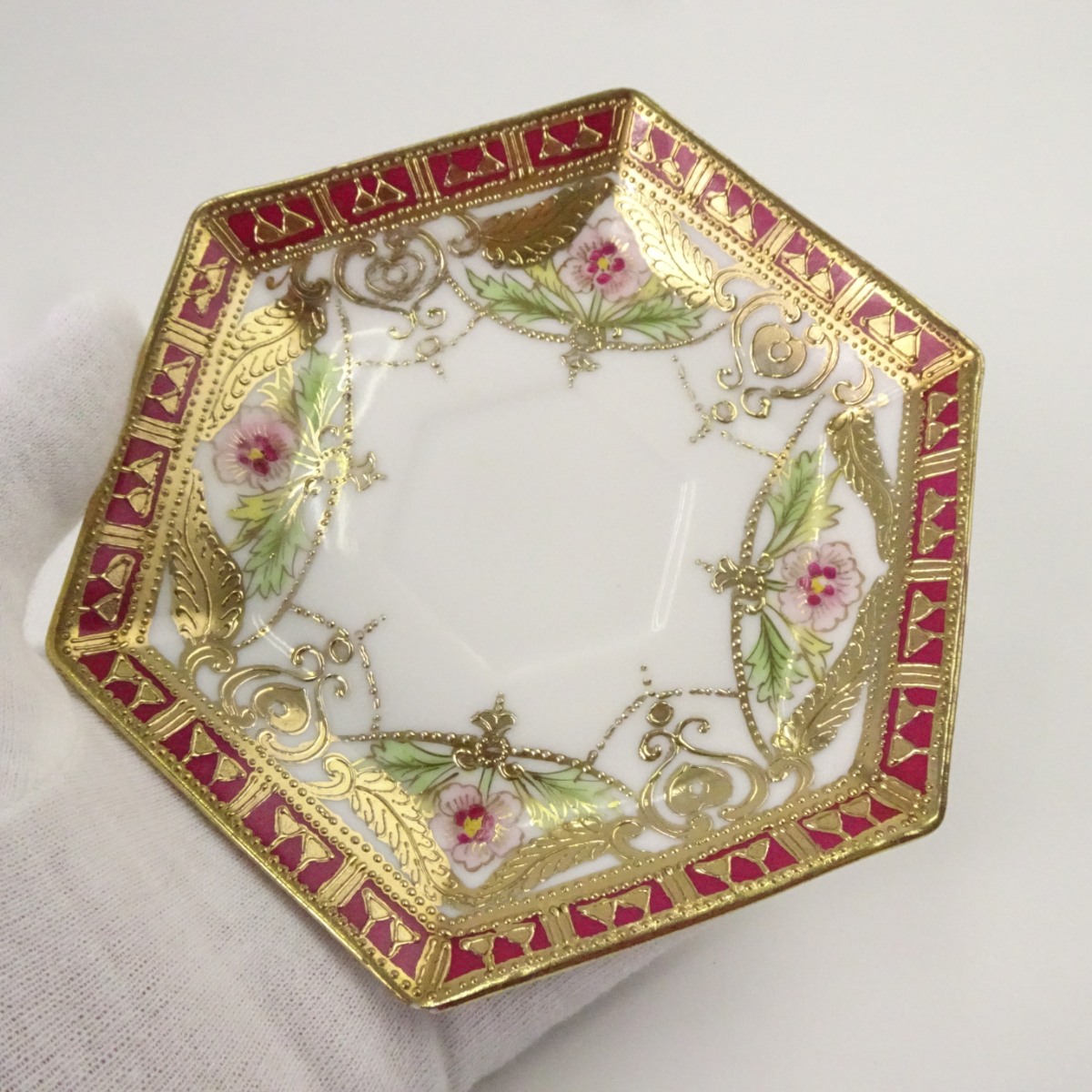 オールドノリタケ 金彩 花柄 六角形 ティーポット カップ＆ソーサーセット マルキ印